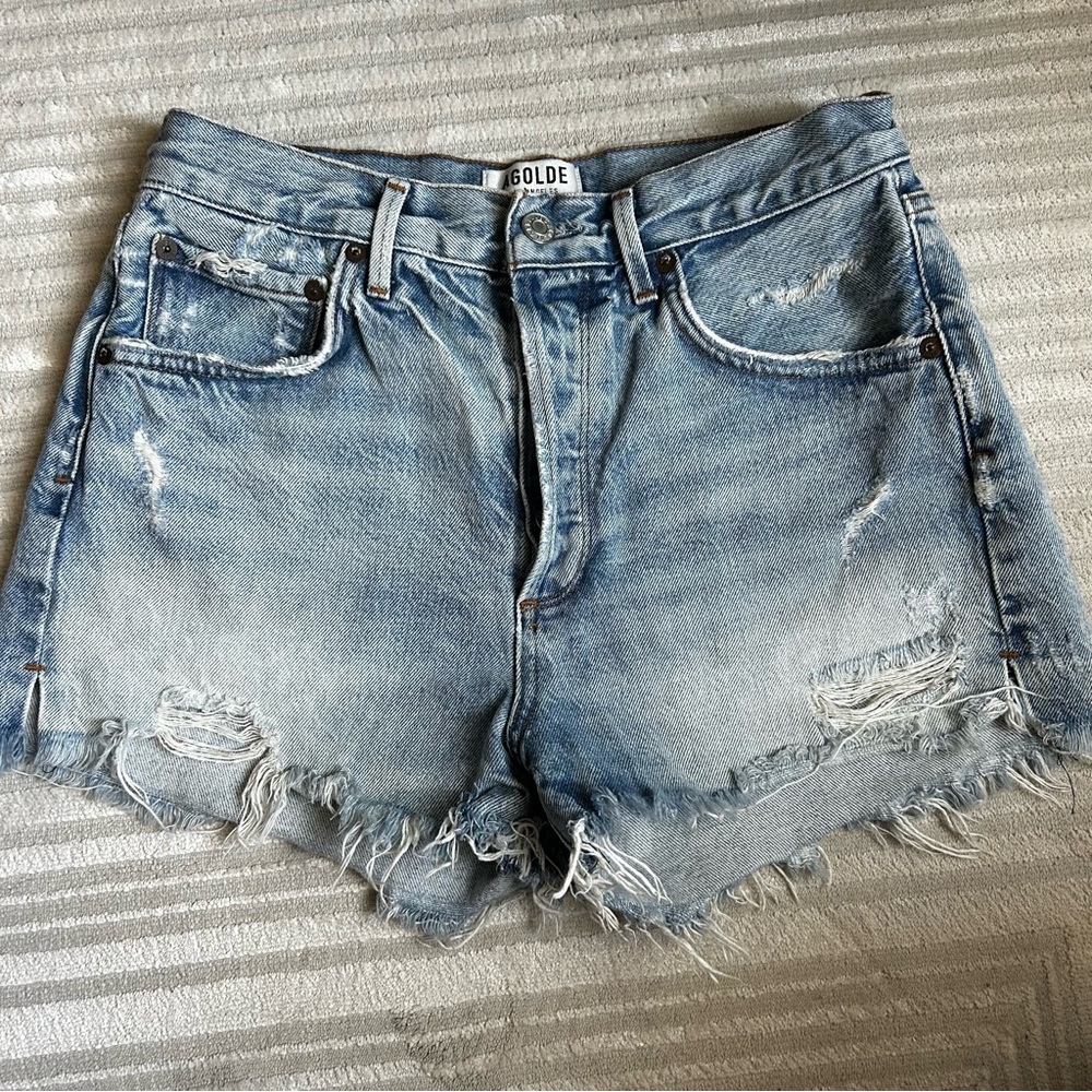 Agolde Light Blue Distressed Jean Shorts
